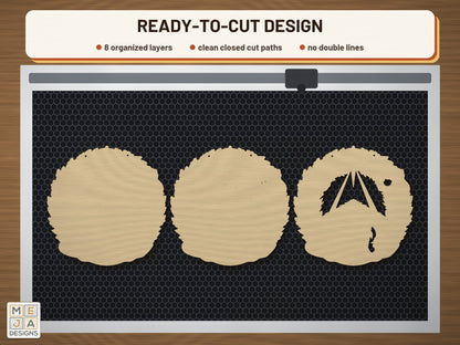 Nativity Wreath Door Hanger laser cut file: the cut file on a laser bed