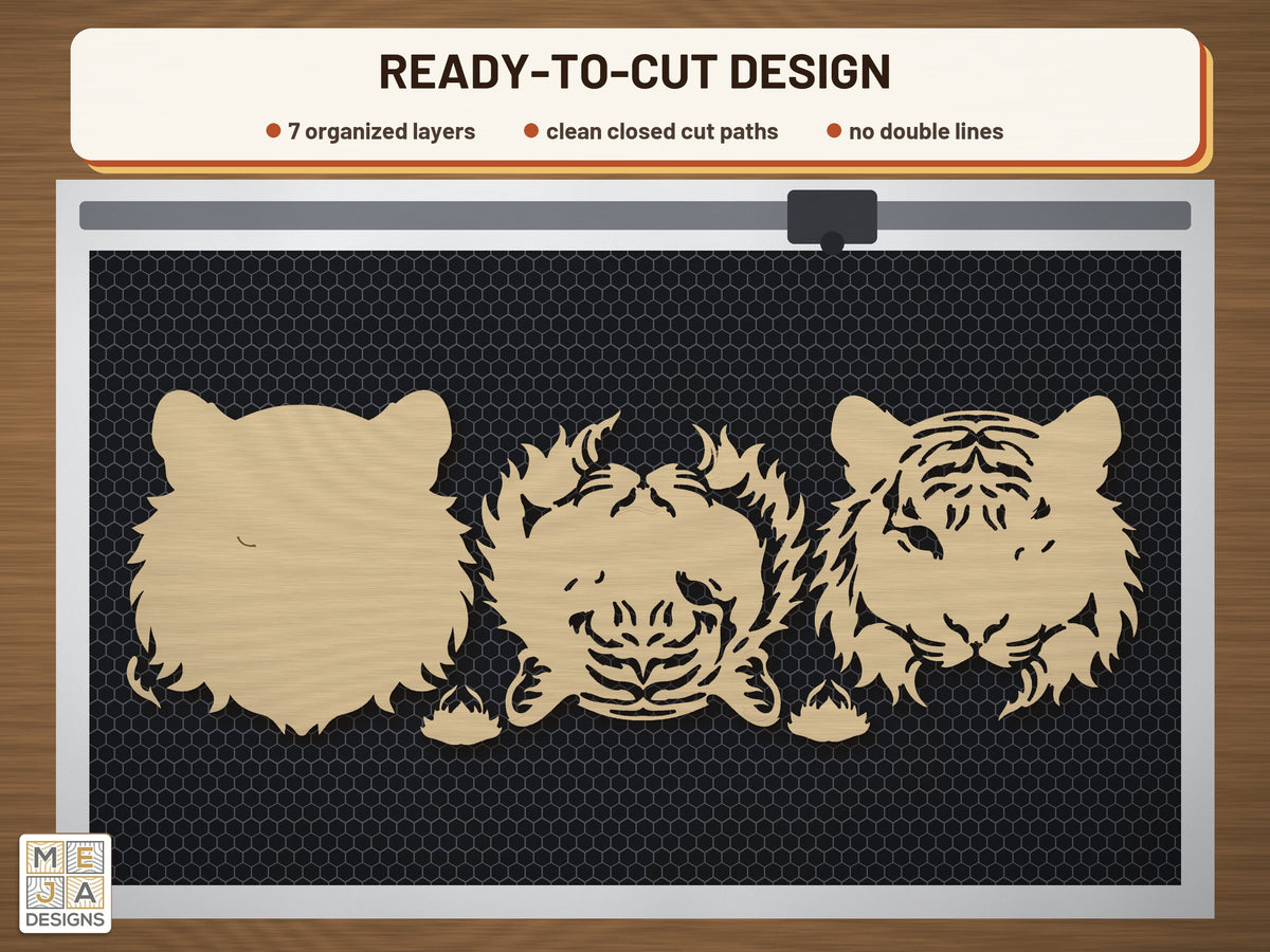 Swirl Tiger Head Sign laser cut file: the cut file on a laser bed