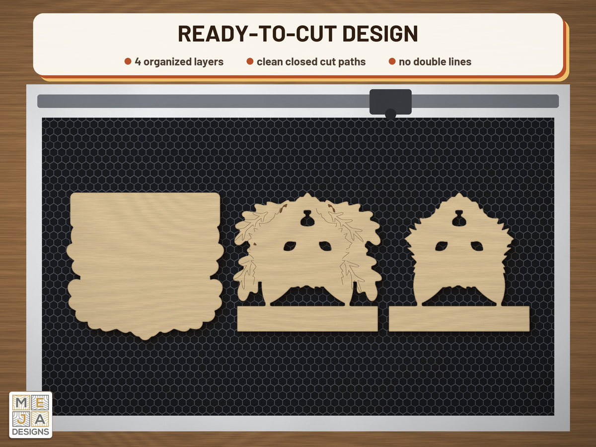 Fox Welcome Magnet laser cut file: the cut file on a laser bed