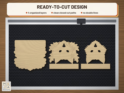 Fox Welcome Magnet laser cut file: the cut file on a laser bed