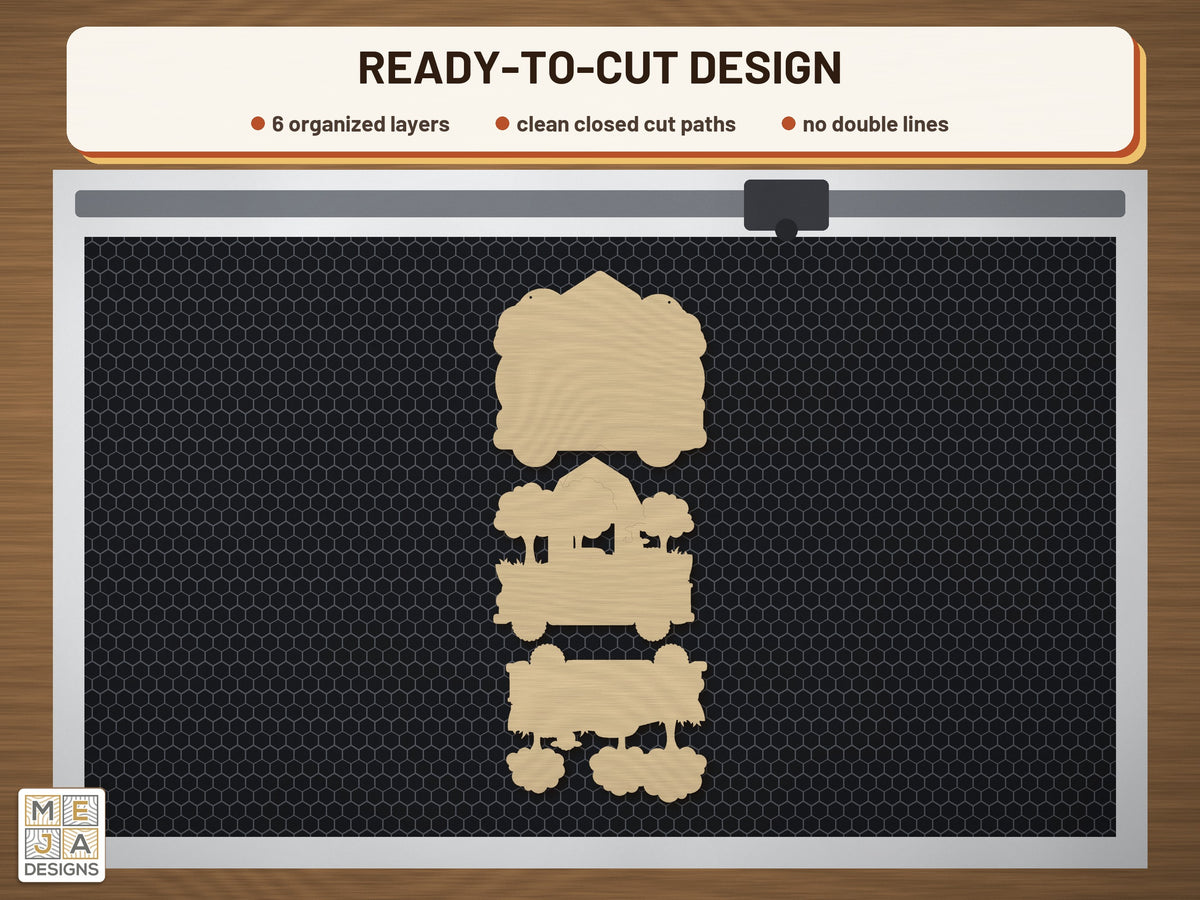 Vintage Spring Farm Truck laser cut file: the cut file on a laser bed
