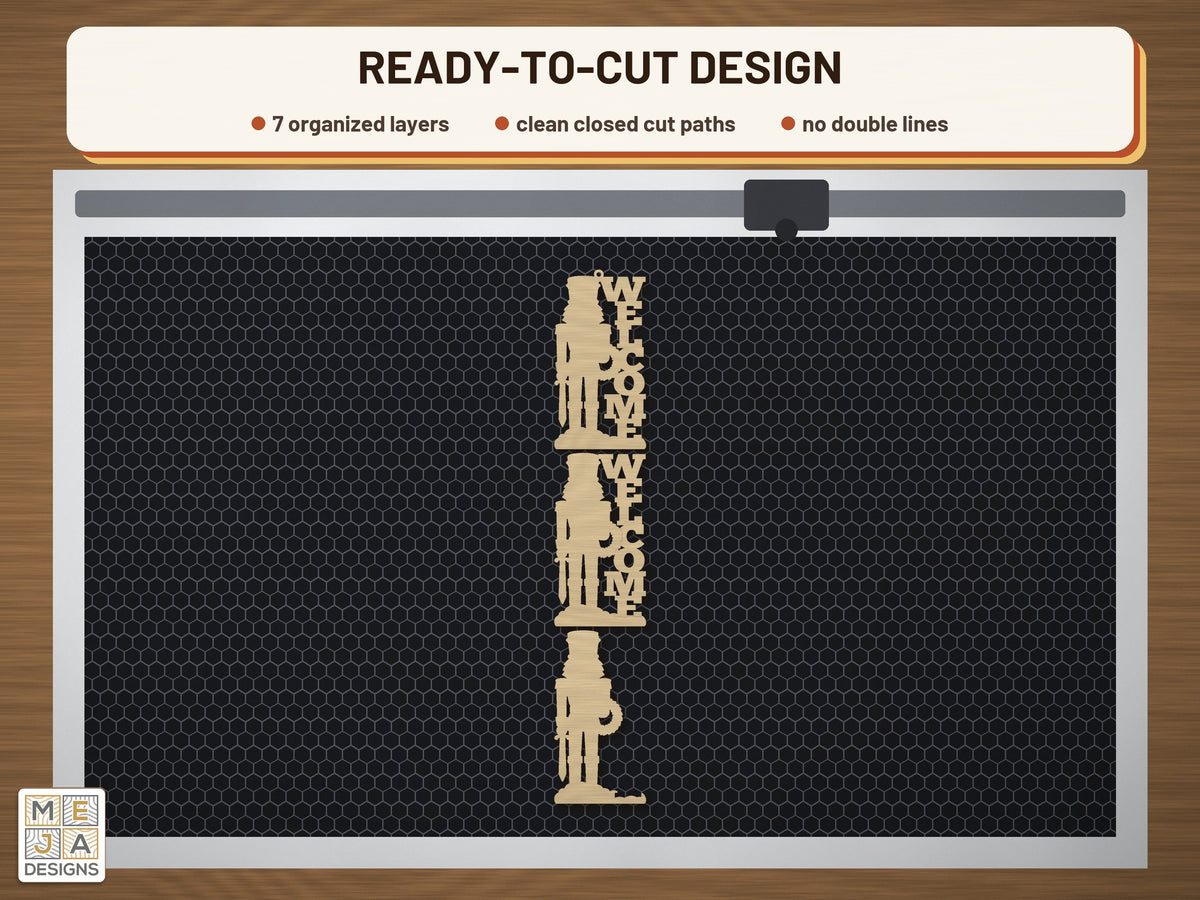 Nutcracker Welcome Door Hanger laser cut file: the cut file on a laser bed