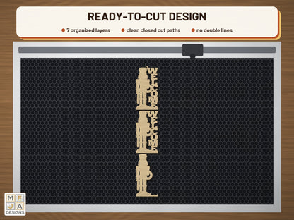Nutcracker Welcome Door Hanger laser cut file: the cut file on a laser bed