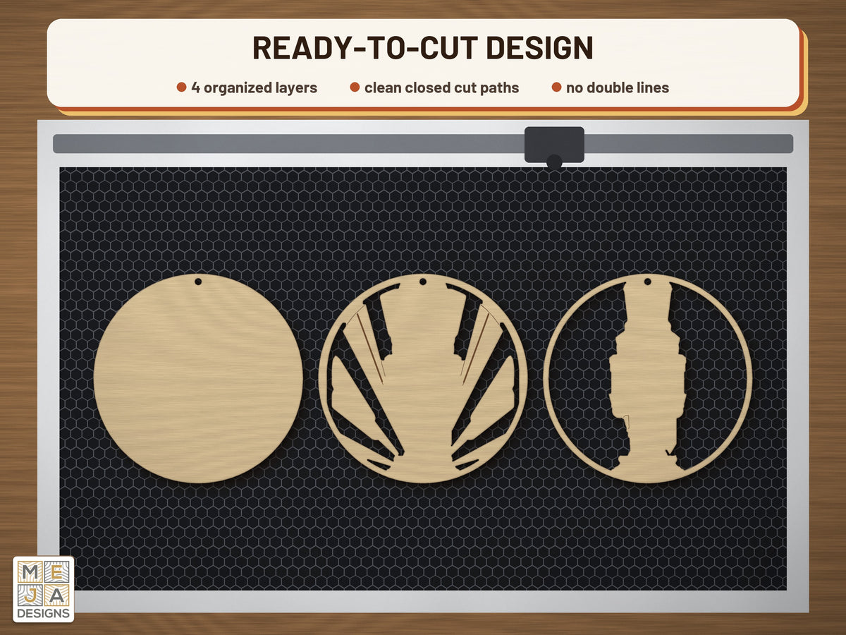 Art Deco Nutcracker Ornament laser cut file: the cut file on a laser bed