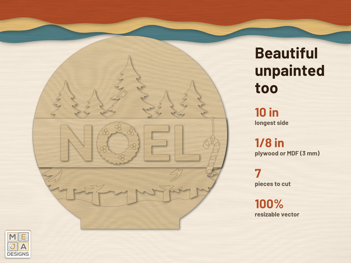 Pine Forest Noel Sign laser cut file: cut in bare wood, unpainted