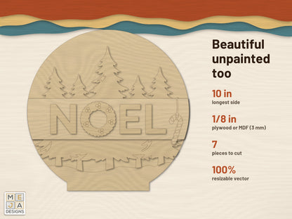 Pine Forest Noel Sign laser cut file: cut in bare wood, unpainted
