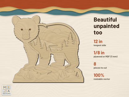 Bear Cub Mountain Sitter laser cut file: cut in bare wood, unpainted