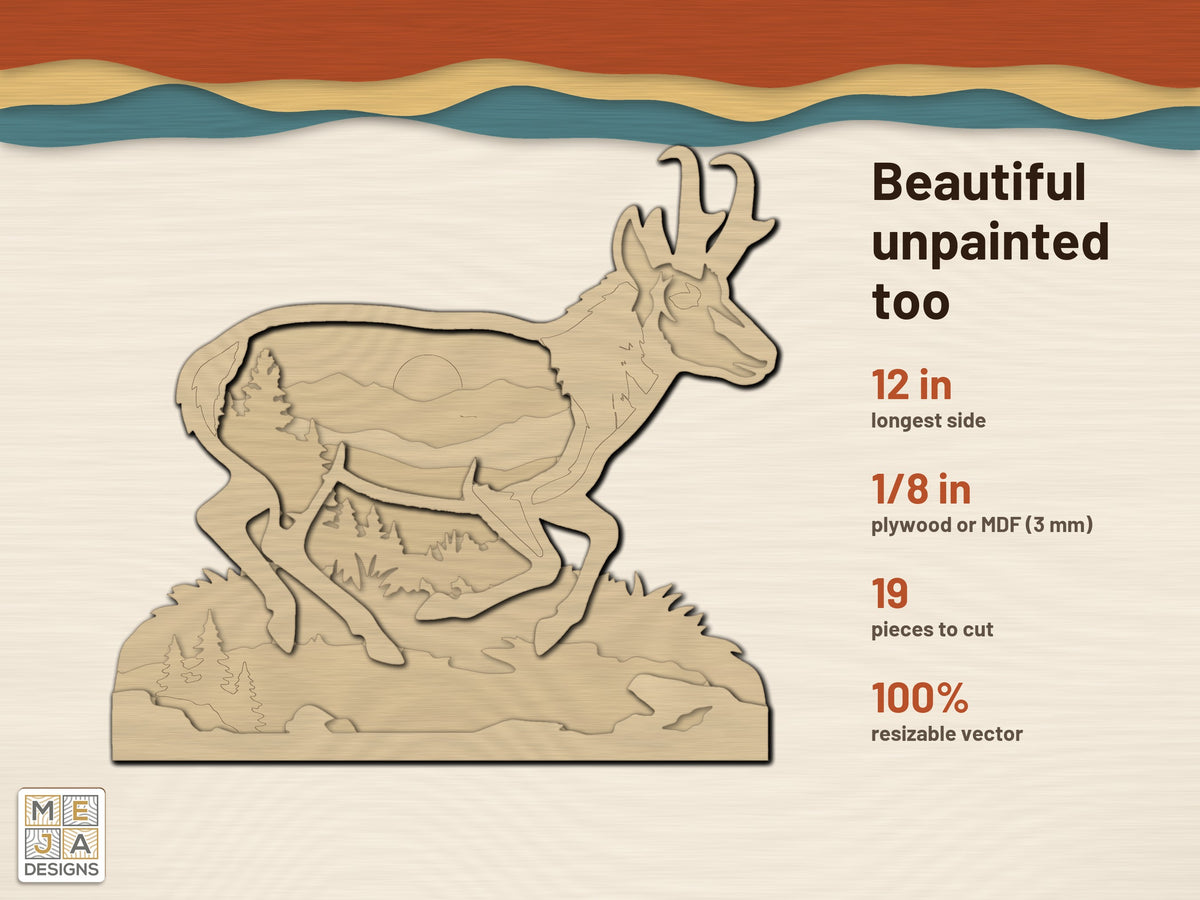 Pronghorn Prairie Window Sitter laser cut file: cut in bare wood, unpainted
