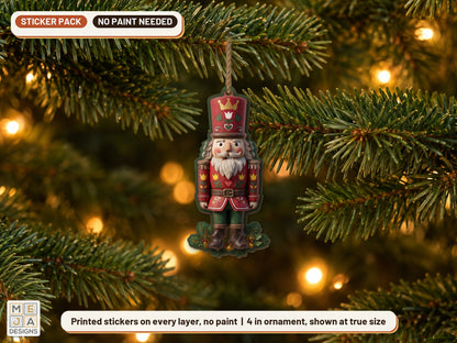Folk Art Nutcracker Ornament sticker pack: the piece colored with the stickers, in a room