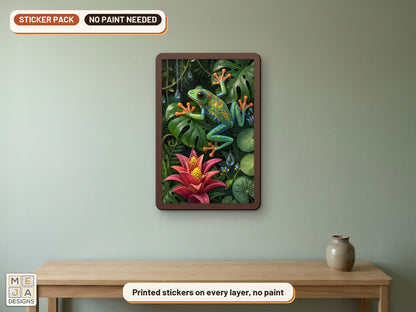 Red-Eyed Tree Frog Jungle sticker pack: the piece colored with the stickers, in a room