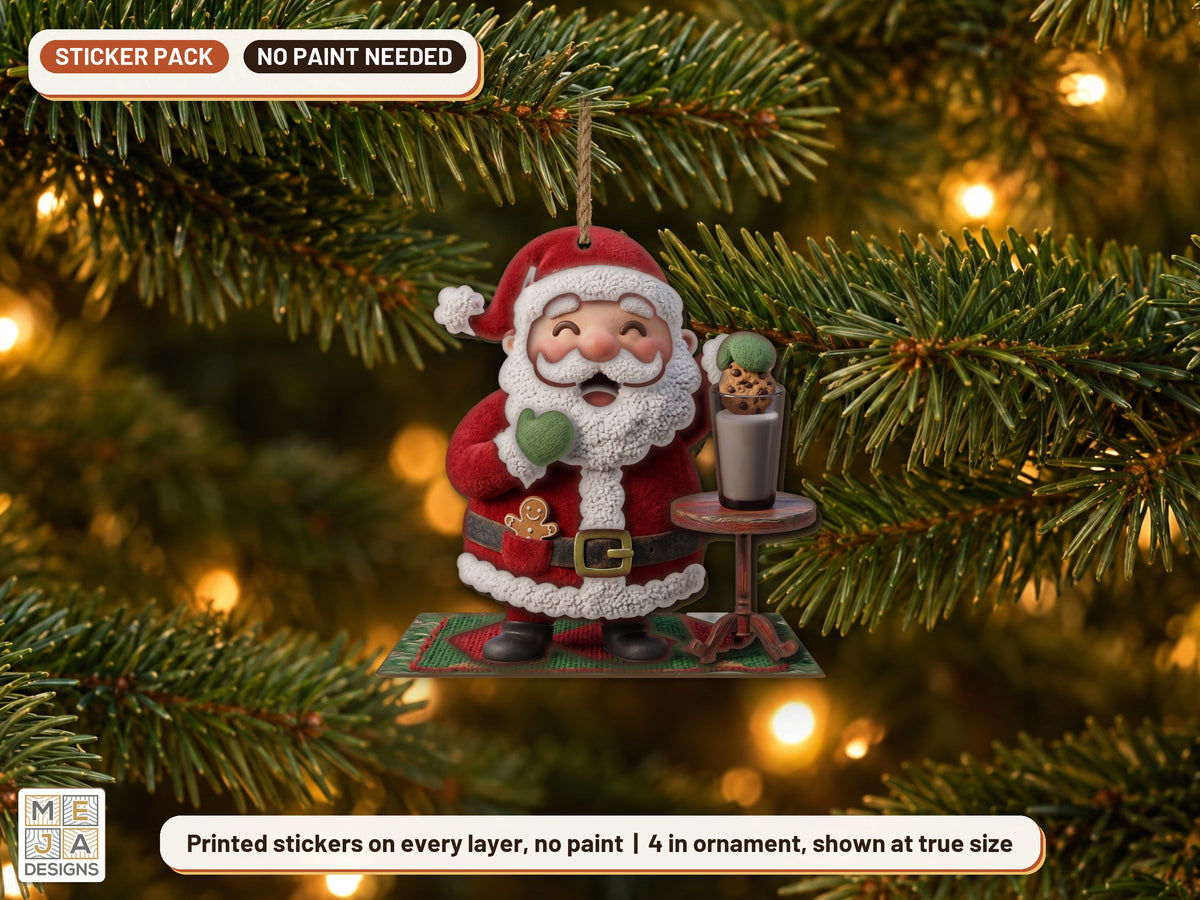 Santa Milk and Cookie Ornament sticker pack: the piece colored with the stickers, in a room