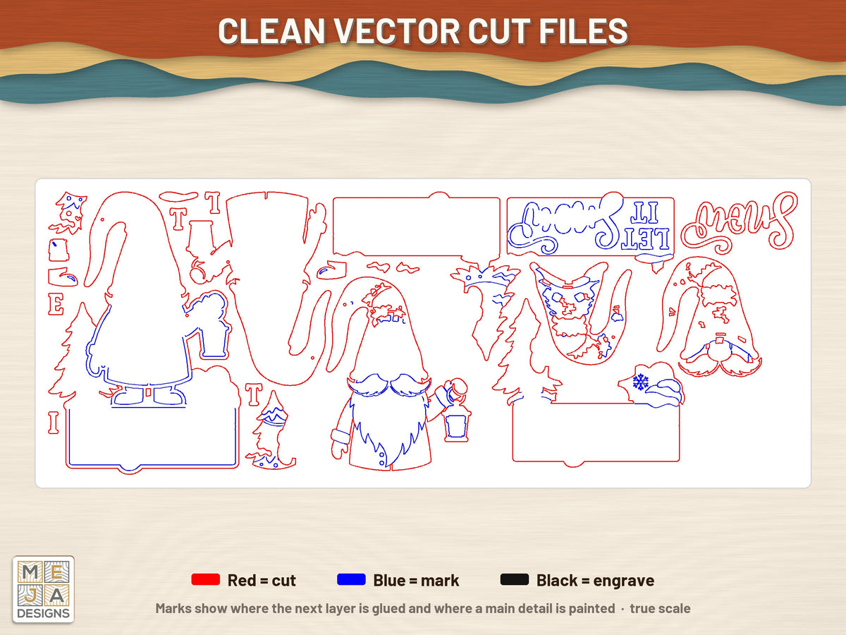 Let It Snow Gnome laser cut file: the cut file, every layer