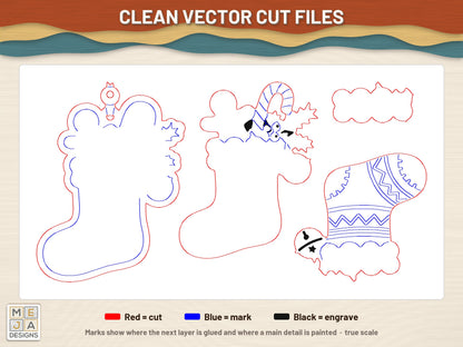 Gingerbread Christmas Stocking Ornament laser cut file: the cut file, every layer