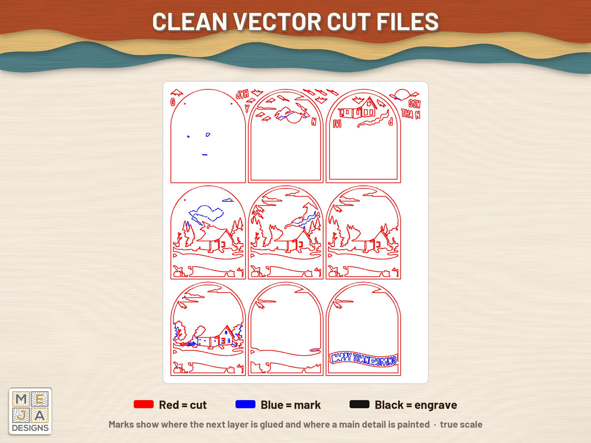 Mountain Thanksgiving Cabin Sign laser cut file: the cut file, every layer