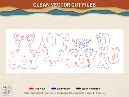 Reindeer JOY Ornament laser cut file: the cut file, every layer