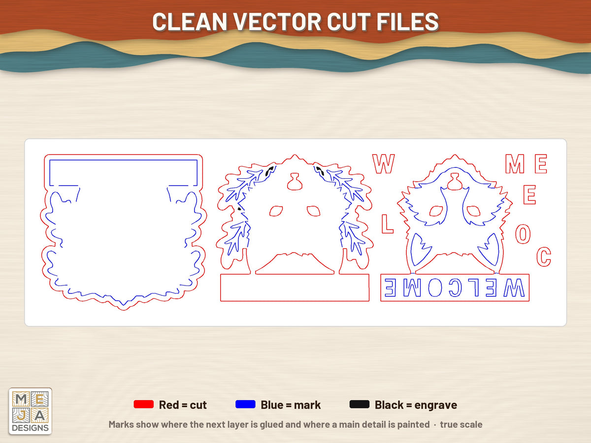 Fox Welcome Magnet laser cut file: the cut file, every layer
