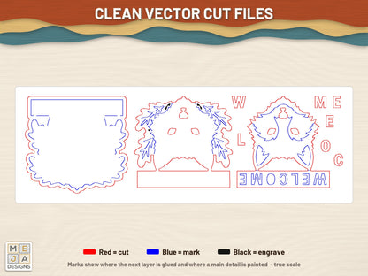 Fox Welcome Magnet laser cut file: the cut file, every layer
