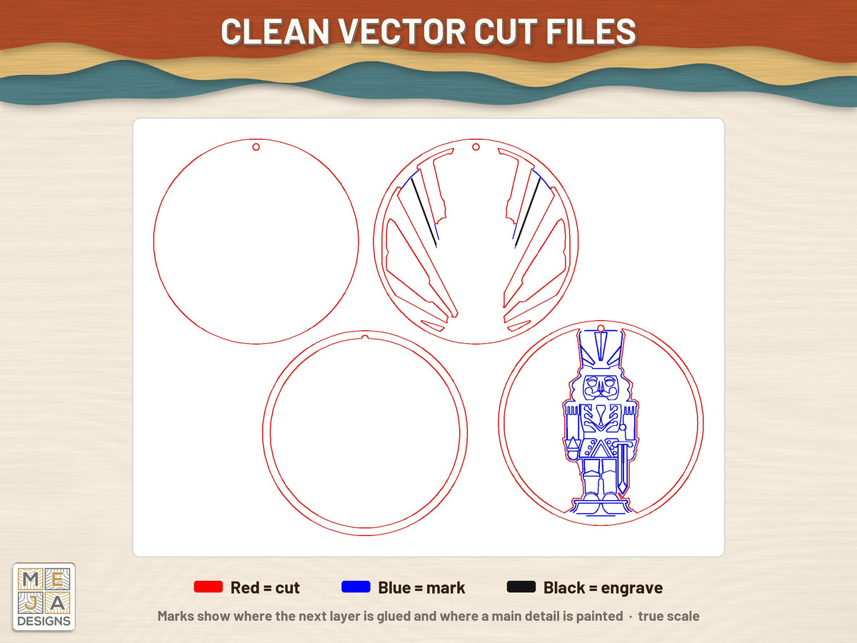 Art Deco Nutcracker Ornament laser cut file: the cut file, every layer