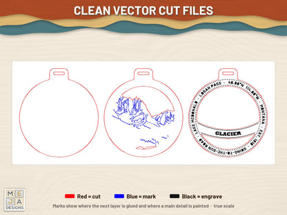 Glacier National Park Ornament laser cut file: the cut file, every layer
