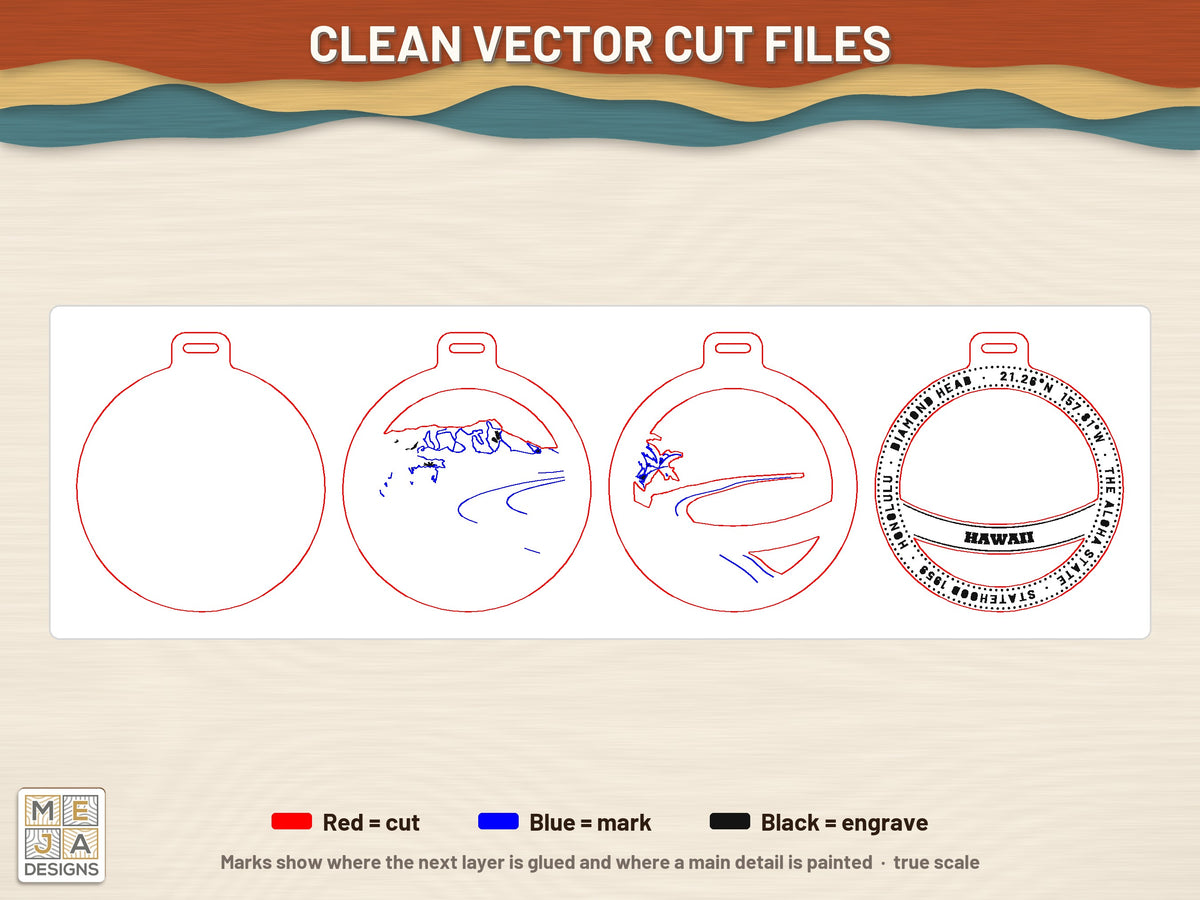 Hawaii State Ornament laser cut file: the cut file, every layer
