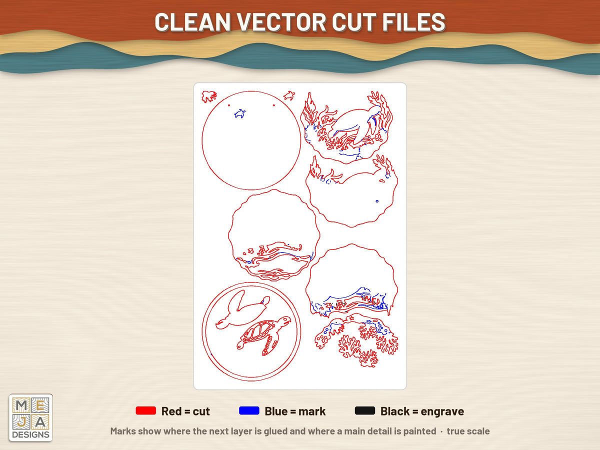 Sea Turtle Reef Scene laser cut file: the cut file, every layer