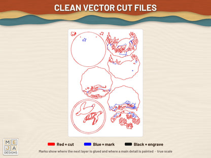 Sea Turtle Reef Scene laser cut file: the cut file, every layer