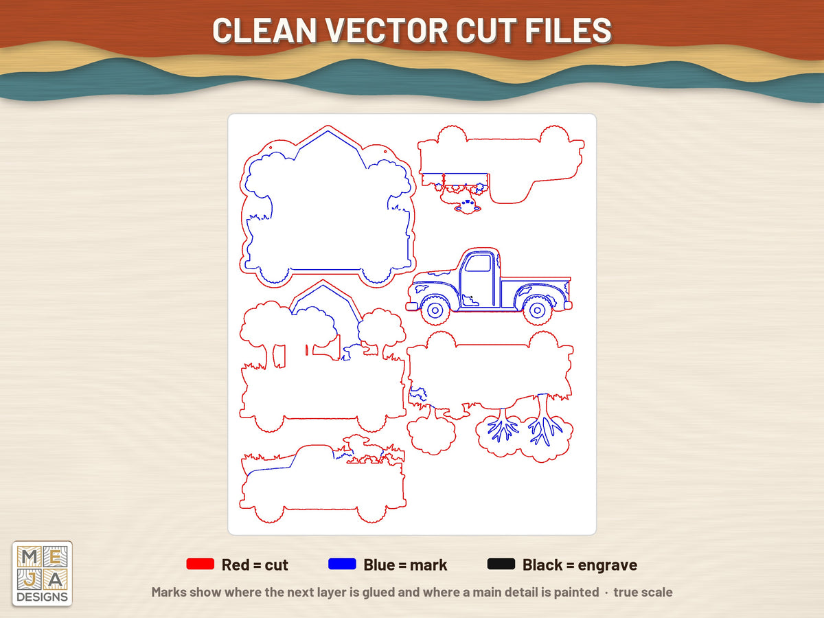 Vintage Spring Farm Truck laser cut file: the cut file, every layer