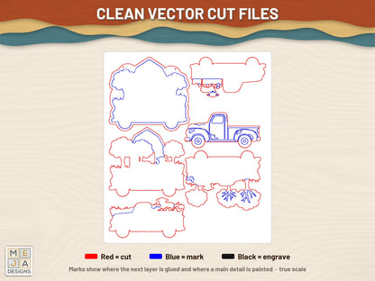 Vintage Spring Farm Truck laser cut file: the cut file, every layer