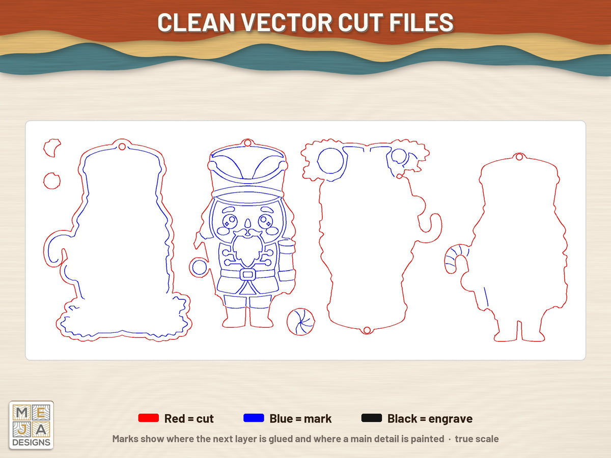 Sugar Plum Nutcracker Ornament laser cut file: the cut file, every layer