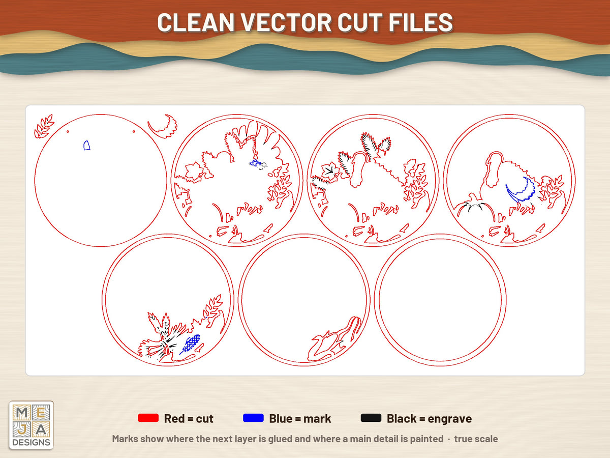 Thanksgiving Harvest Turkey laser cut file: the cut file, every layer