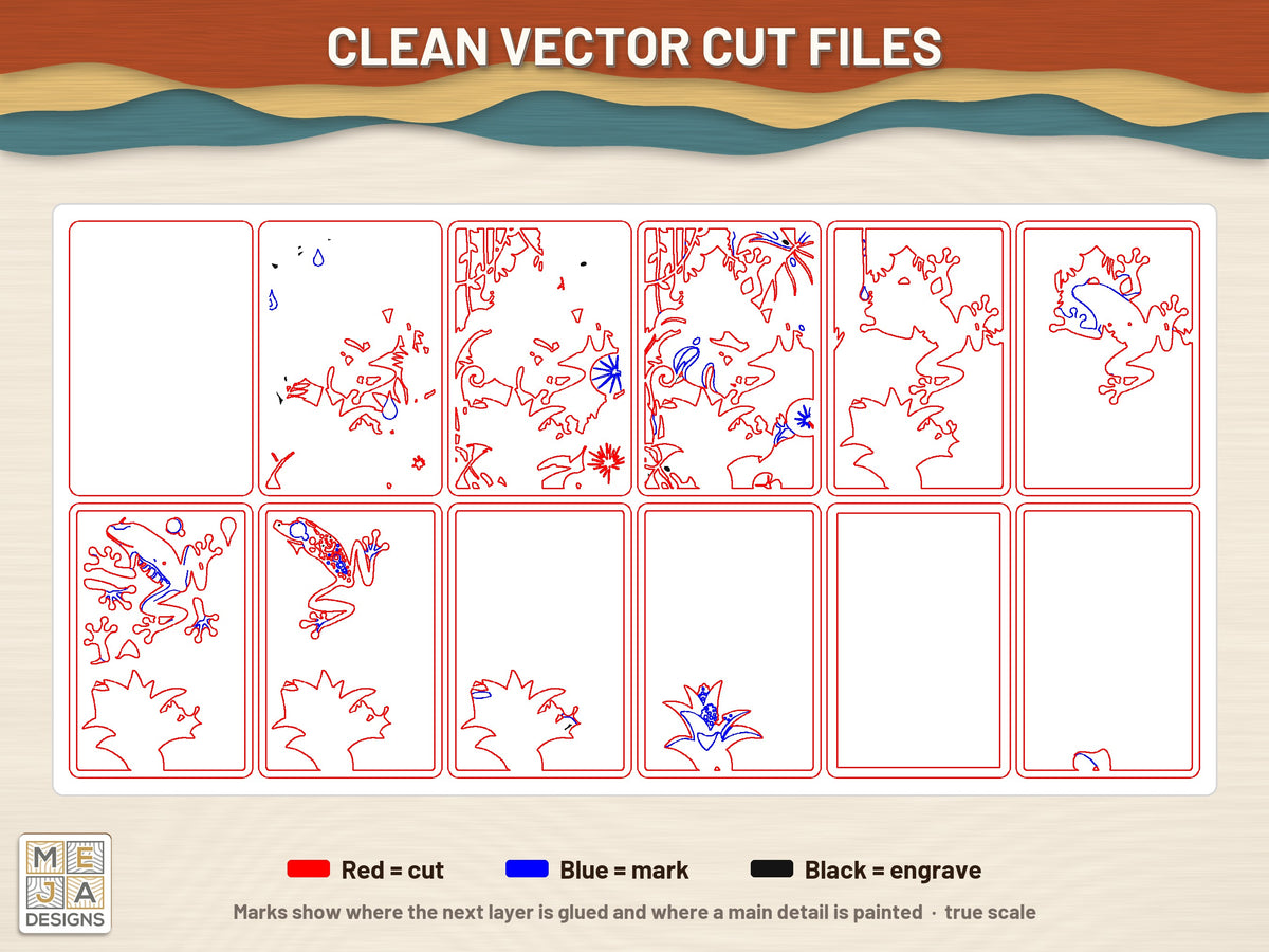 Red-Eyed Tree Frog Jungle laser cut file: the cut file, every layer