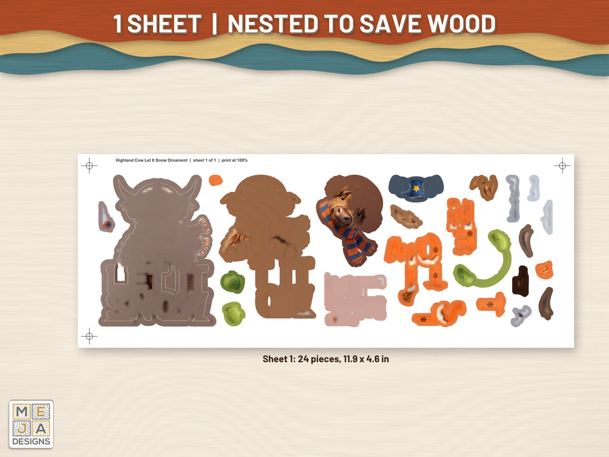 Highland Cow Let It Snow Ornament sticker pack: every sticker sheet in the pack