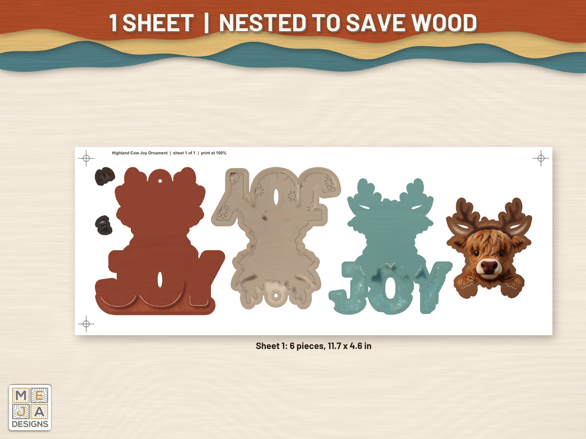 Highland Cow Joy Ornament sticker pack: every sticker sheet in the pack