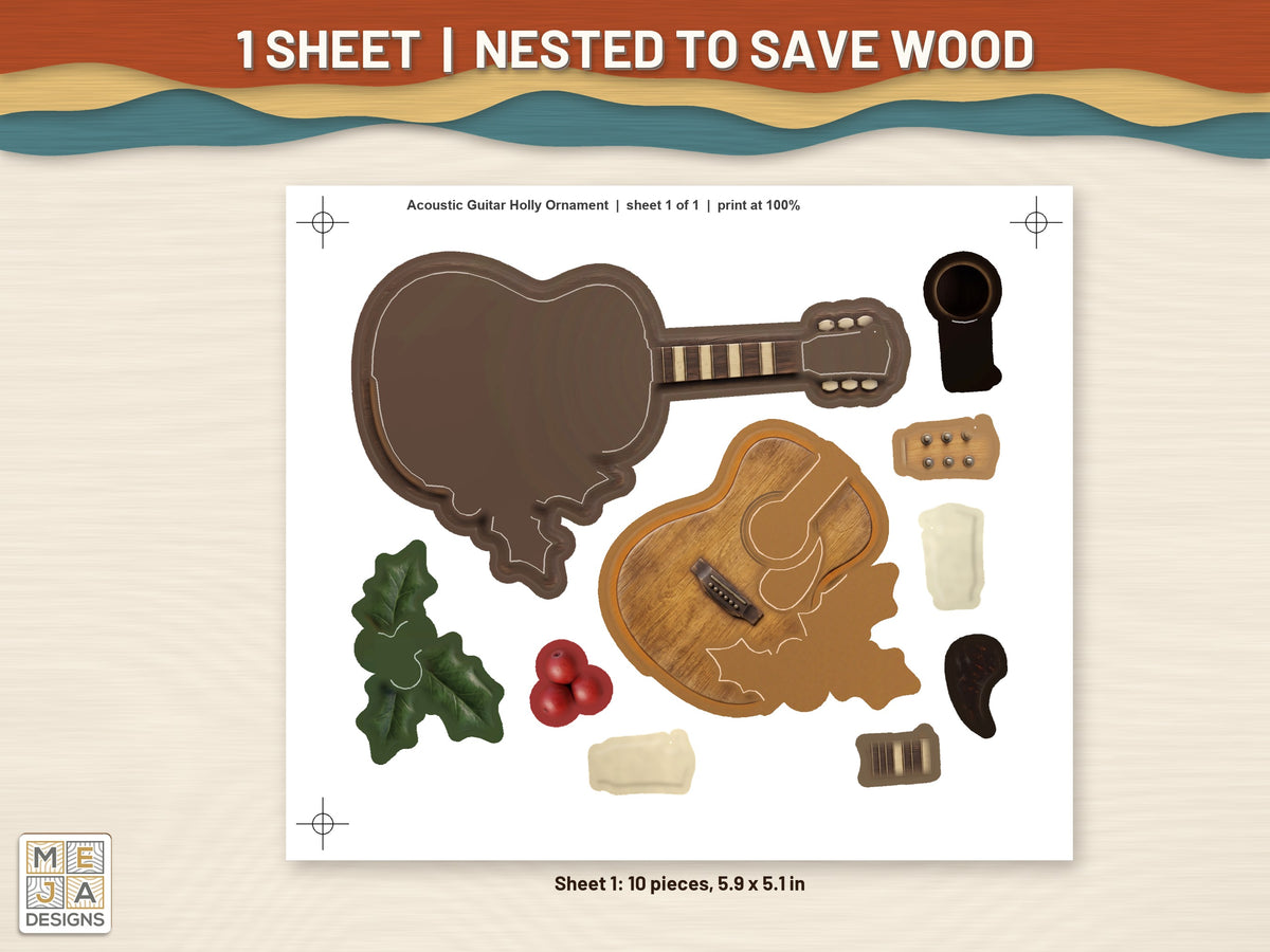 Acoustic Guitar Holly Ornament sticker pack: every sticker sheet in the pack