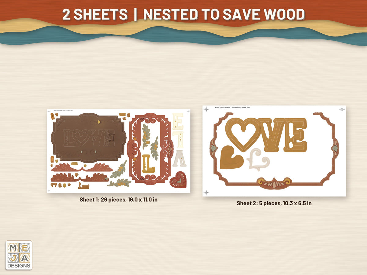 Rustic Folk LOVE Sign sticker pack: every sticker sheet in the pack