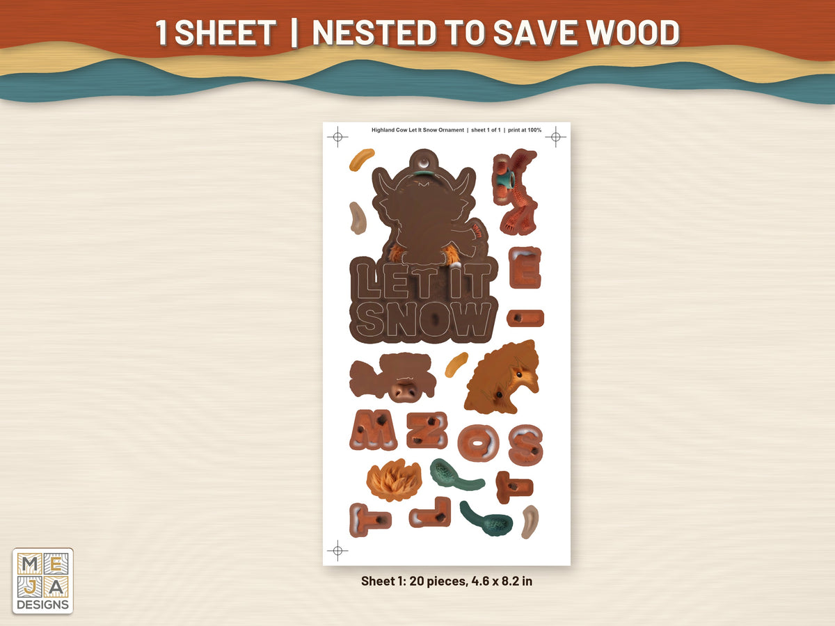 Highland Cow Let It Snow Ornament sticker pack: every sticker sheet in the pack