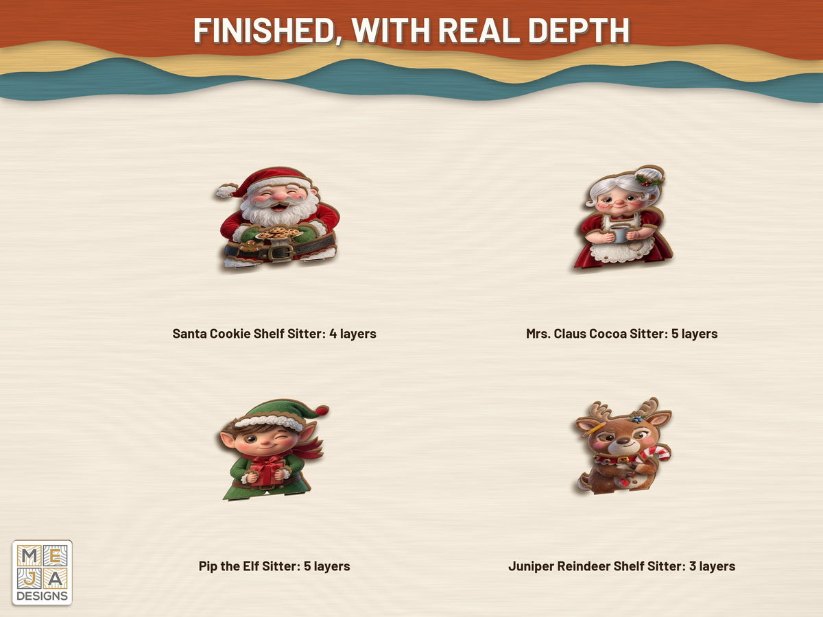 Classic Christmas Shelf Sitter Set sticker pack: the finished piece, colored with the stickers