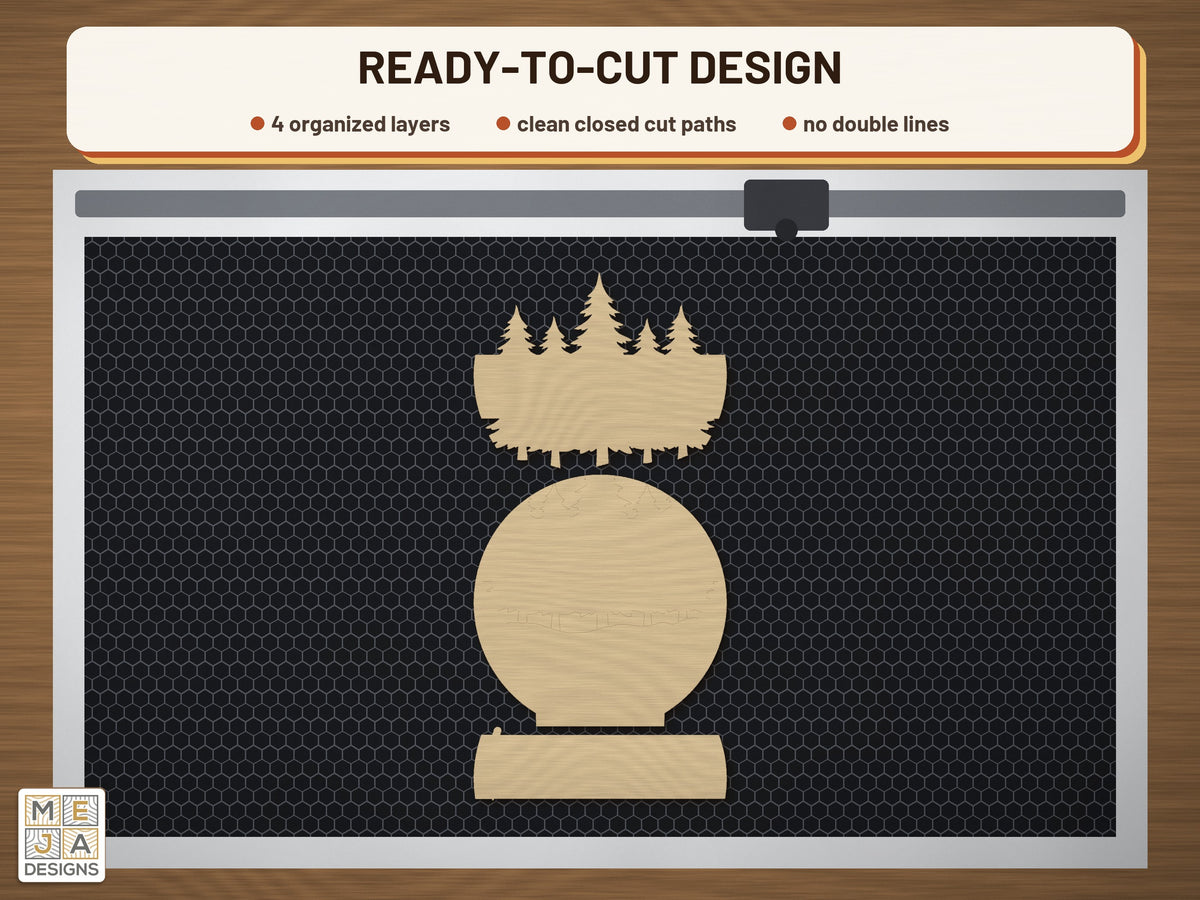 Pine Forest Noel Sign laser cut file: the cut file on a laser bed