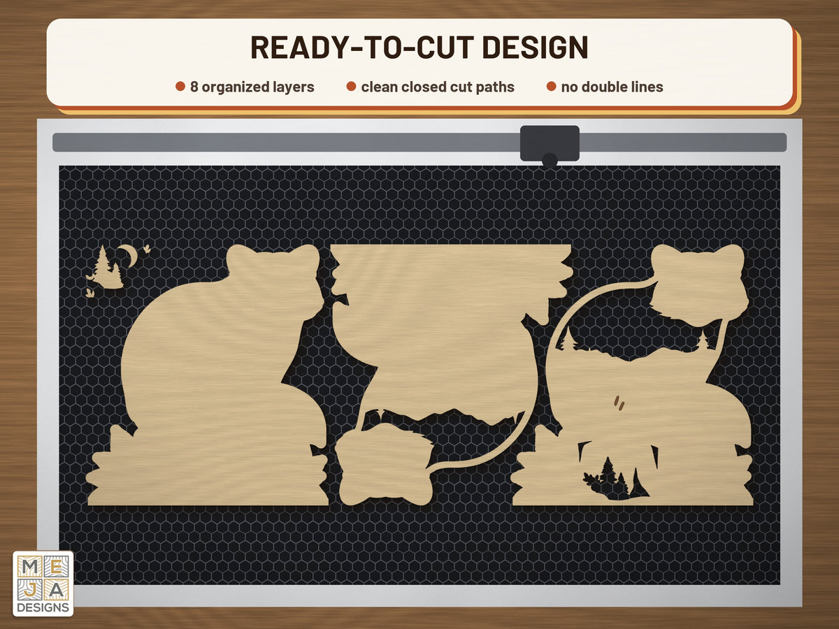 Raccoon Creek Shelf Sitter laser cut file: the cut file on a laser bed