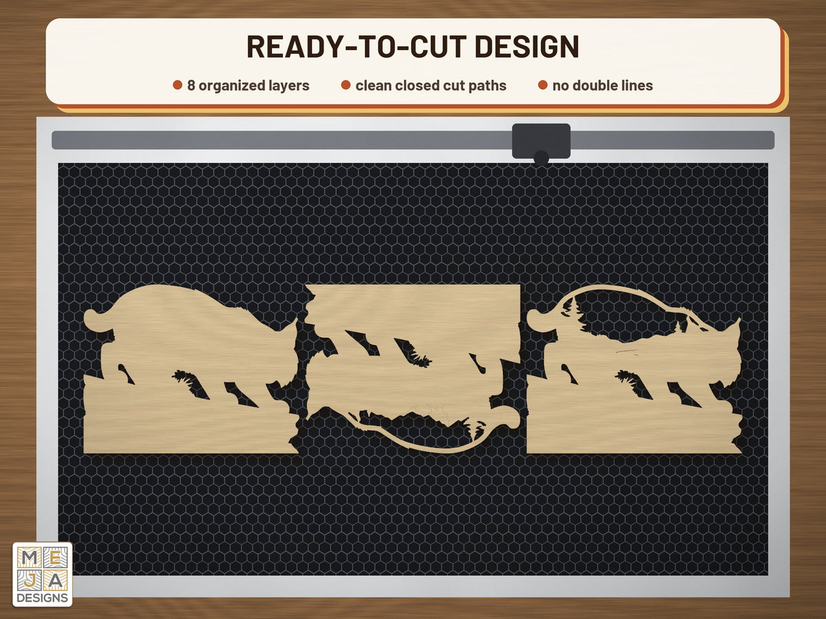 Bobcat Window Shelf Sitter laser cut file: the cut file on a laser bed