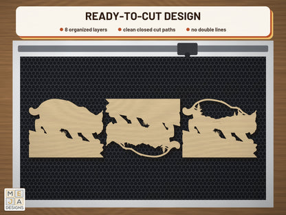 Bobcat Window Shelf Sitter laser cut file: the cut file on a laser bed