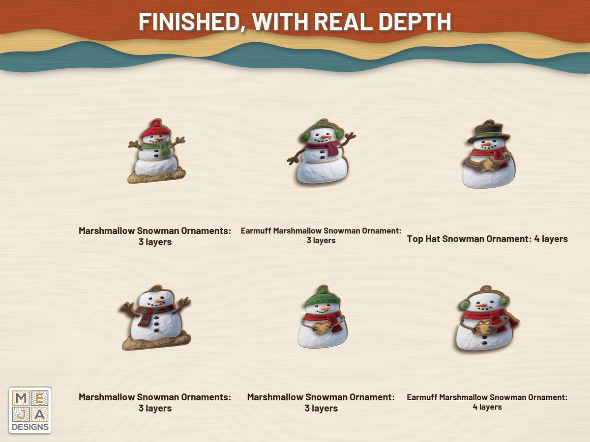Marshmallow Snowman Ornament Set sticker pack: the finished piece, colored with the stickers