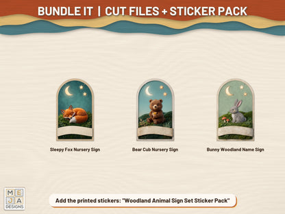 Woodland Animal Sign Set laser cut file: colored with its matching sticker pack