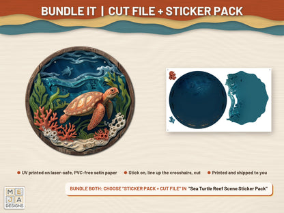 Sea Turtle Reef Scene laser cut file: colored with its matching sticker pack