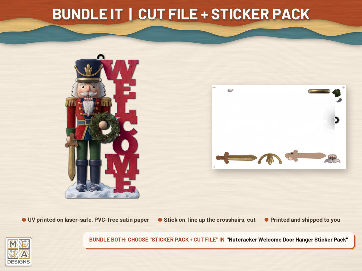 Nutcracker Welcome Door Hanger laser cut file: colored with its matching sticker pack