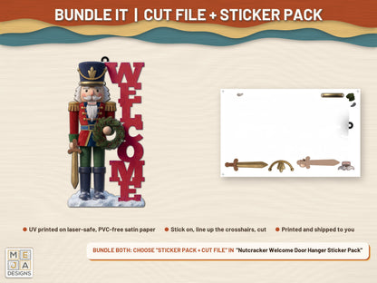 Nutcracker Welcome Door Hanger laser cut file: colored with its matching sticker pack