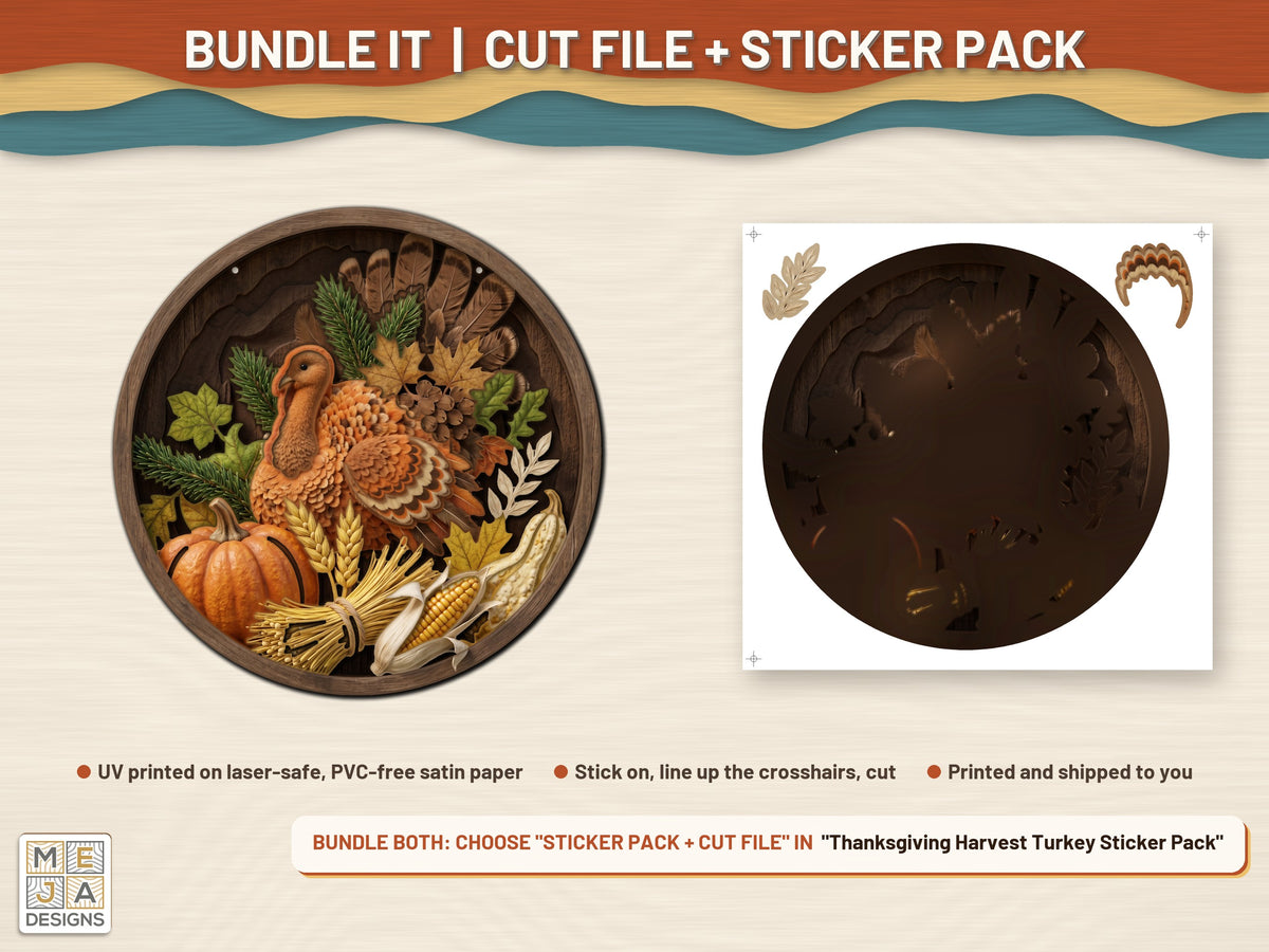 Thanksgiving Harvest Turkey laser cut file: colored with its matching sticker pack