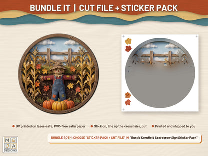Rustic Cornfield Scarecrow Sign laser cut file: colored with its matching sticker pack