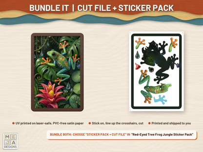 Red-Eyed Tree Frog Jungle laser cut file: colored with its matching sticker pack