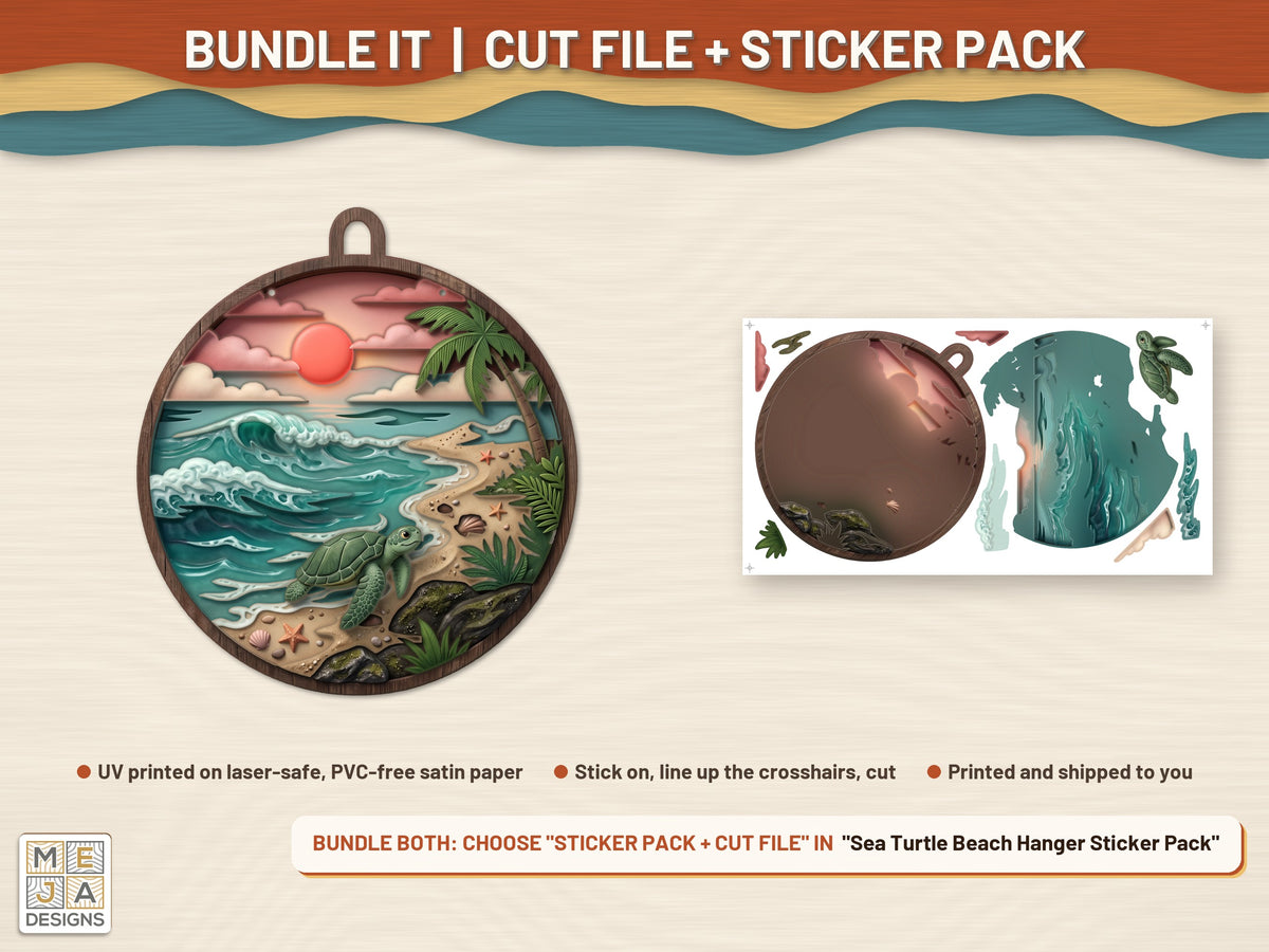 Sea Turtle Beach Hanger laser cut file: colored with its matching sticker pack